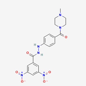 molecular formula C19H20N6O6 B12730325 Benzoic acid, 3,5-dinitro-, 2-(4-((4-methyl-1-piperazinyl)carbonyl)phenyl)hydrazide CAS No. 137881-87-9