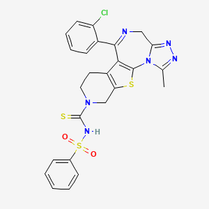 molecular formula C25H21ClN6O2S3 B12730340 N-(benzenesulfonyl)-9-(2-chlorophenyl)-3-methyl-17-thia-2,4,5,8,14-pentazatetracyclo[8.7.0.02,6.011,16]heptadeca-1(10),3,5,8,11(16)-pentaene-14-carbothioamide CAS No. 132418-59-8