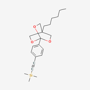 molecular formula C22H32O3Si B12730407 Silane, ((4-(4-hexyl-2,6,7-trioxabicyclo(2.2.2)oct-1-yl)phenyl)ethynyl)trimethyl- CAS No. 134152-40-2