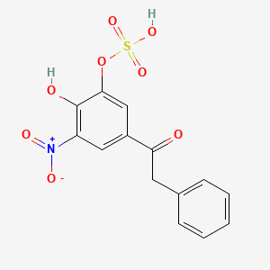 molecular formula C14H11NO8S B12730423 Ethanone, 1-(4-hydroxy-3-nitro-5-(sulfooxy)phenyl)-2-phenyl- CAS No. 473790-09-9