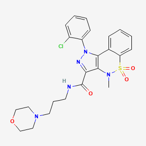 molecular formula C24H26ClN5O4S B12730445 Pyrazolo(4,3-c)(1,2)benzothiazine-3-carboxamide, 1,4-dihydro-1-(o-chlorophenyl)-4-methyl-N-(3-morpholinopropyl)-, 5,5-dioxide CAS No. 81761-90-2