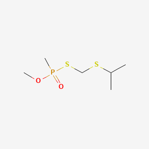 molecular formula C6H15O2PS2 B12730456 Phosphonothioic acid, methyl-, O-methyl S-(((1-methylethyl)thio)methyl) ester CAS No. 104685-22-5