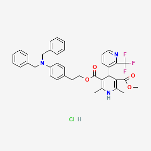 molecular formula C38H37ClF3N3O4 B12730465 (3,4'-Bipyridine)-3',5'-dicarboxylic acid, 1',4'-dihydro-2',6'-dimethyl-2-(trifluoromethyl)-,2-(4-(bis(phenylmethyl)amino)phenyl)ethyl methyl ester, monohydrochloride CAS No. 116308-50-0