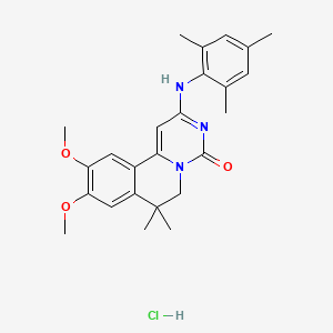 molecular formula C25H30ClN3O3 B12730467 4H-Pyrimido(6,1-a)isoquinolin-4-one, 6,7-dihydro-9,10-dimethoxy-7,7-dimethyl-2-((2,4,6-trimethylphenyl)amino)-, monohydrochloride CAS No. 108445-45-0