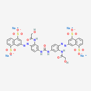 molecular formula C37H26N8Na4O17S4 B12730470 Tetrasodium 3,3'-(carbonylbis(imino(2-((hydroxyacetyl)amino)-4,1-phenylene)azo))bisnaphthalene-1,5-disulphonate CAS No. 83006-46-6