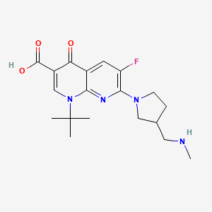 molecular formula C19H25FN4O3 B12730537 1-Tert-butyl-6-fluoro-7-{3-[(methylamino)methyl]pyrrolidin-1-yl}-4-oxo-1,4-dihydro-1,8-naphthyridine-3-carboxylic acid CAS No. 182869-04-1