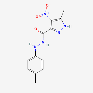 molecular formula C12H13N5O3 B12730602 1H-Pyrazole-3-carboxylic acid, 5-methyl-4-nitro-, 2-(4-methylphenyl)hydrazide CAS No. 81016-47-9