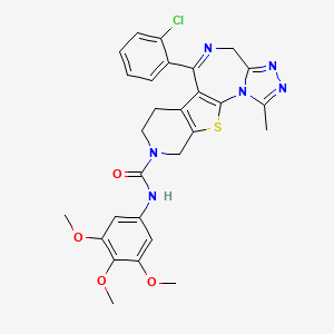 molecular formula C28H27ClN6O4S B12730621 9-(2-chlorophenyl)-3-methyl-N-(3,4,5-trimethoxyphenyl)-17-thia-2,4,5,8,14-pentazatetracyclo[8.7.0.02,6.011,16]heptadeca-1(10),3,5,8,11(16)-pentaene-14-carboxamide CAS No. 132418-37-2