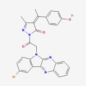 molecular formula C28H20BrN5O3 B12730646 3H-Pyrazol-3-one, 2,4-dihydro-2-((9-bromo-6H-indolo(2,3-b)quinoxalin-6-yl)acetyl)-4-(1-(4-hydroxyphenyl)ethylidene)-5-methyl- CAS No. 119457-31-7