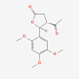 molecular formula C15H18O6 B12730665 2(3H)-Furanone, 4,5-dihydro-4-acetyl-5-(2,4,5-trimethoxyphenyl)-, (E)- CAS No. 88221-00-5