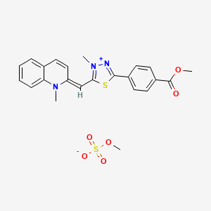 molecular formula C23H23N3O6S2 B12730700 2-((5-(4-(Methoxycarbonyl)phenyl)-3-methyl-1,3,4-thiadiazol-2(3H)-ylidene)methyl)-1-methylquinolinium methyl sulphate CAS No. 85050-06-2