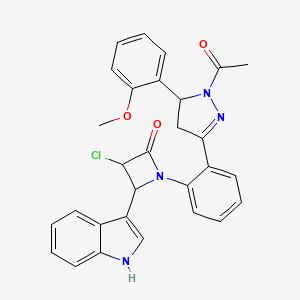 molecular formula C29H25ClN4O3 B12730724 1H-Pyrazole, 4,5-dihydro-1-acetyl-3-(2-(3-chloro-2-(1H-indol-3-yl)-4-oxo-1-azetidinyl)phenyl)5-(2-methoxyphenyl)- CAS No. 93415-14-6