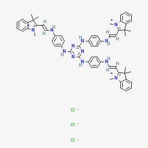 molecular formula C60H63Cl3N12 B12730730 2,2',2''-(1,3,5-Triazine-2,4,6-triyltris(imino-p-phenyleneiminovinylene))tris(1,3,3-trimethyl-3H-indolium) trichloride CAS No. 80587-85-5