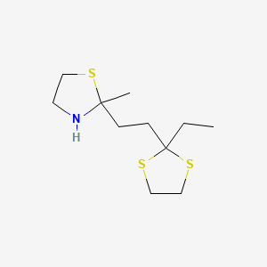 molecular formula C11H21NS3 B12730782 2-(2-(2-Ethyl-1,3-dithiolan-2-yl)ethyl)-2-methylthiazolidine CAS No. 156000-12-3