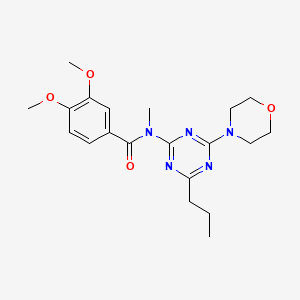 molecular formula C20H27N5O4 B12730828 Benzamide, 3,4-dimethoxy-N-methyl-N-(4-(4-morpholinyl)-6-propyl-1,3,5-triazin-2-yl)- CAS No. 127375-06-8