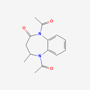 molecular formula C14H16N2O3 B12730840 4,5-Dihydro-1,5-diacetyl-4-methyl-1H-1,5-benzodiazepin-2(3H)-one 