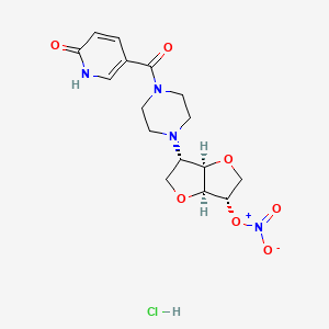 molecular formula C16H21ClN4O7 B12730905 [(3S,3aR,6S,6aS)-3-[4-(6-oxo-1H-pyridine-3-carbonyl)piperazin-1-yl]-2,3,3a,5,6,6a-hexahydrofuro[3,2-b]furan-6-yl] nitrate;hydrochloride CAS No. 134186-18-8