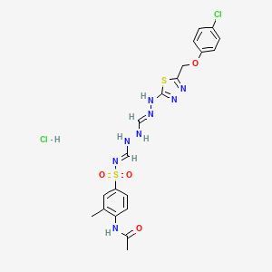 molecular formula C20H22Cl2N8O4S2 B12730946 Acetamide, N-(4-(((((((5-((4-chlorophenoxy)methyl)-1,3,4-thiadiazol-2-yl)amino)iminomethyl)amino)iminomethyl)amino)sulfonyl)-2-methylphenyl)-, monohydrochloride CAS No. 109193-33-1