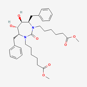 molecular formula C33H46N2O7 B12731049 1H-1,3-Diazepine-1,3(2H)-dihexanoic acid, tetrahydro-5,6-dihydroxy-2-oxo-4,7-bis(phenylmethyl)-, dimethyl ester, (4R,5S,6S,7R)- CAS No. 152928-76-2