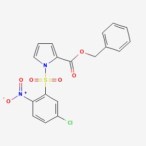 molecular formula C18H13ClN2O6S B12731063 1H-Pyrrole-2-carboxylic acid, 1-((5-chloro-2-nitrophenyl)sulfonyl)-, phenylmethyl ester CAS No. 173908-19-5