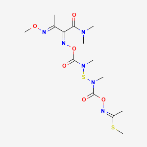 molecular formula C14H24N6O6S2 B12731066 Ethanimidothioic acid, N-((8-((dimethylamino)carbonyl)-2,4,9-trimethyl-1,5-dioxo-6,11-dioxa-3-thia-2,4,7,10-tetraazadodeca-7,9-dien-1-yl)oxy)-, methyl ester CAS No. 90293-52-0