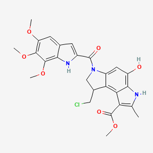 molecular formula C26H26ClN3O7 B12731263 methyl 8-(chloromethyl)-4-hydroxy-2-methyl-6-(5,6,7-trimethoxy-1H-indole-2-carbonyl)-7,8-dihydro-3H-pyrrolo[3,2-e]indole-1-carboxylate CAS No. 134106-66-4