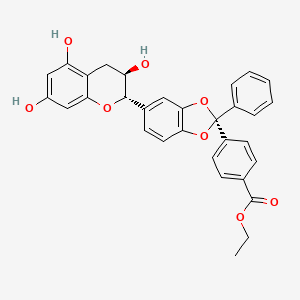 Ethyl (2R-trans)-4-(5-(3,4-dihydro-3,5,7-trihydroxy-2H-1-benzopyran-2-yl)-2-phenyl-1,3-benzodioxol-2-yl)benzoate