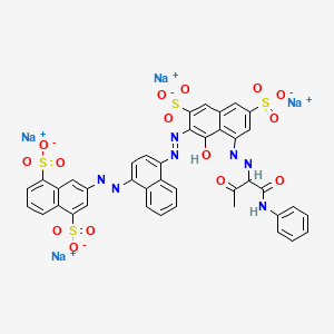 Tetrasodium 3-((4-((8-((1-((anilino)carbonyl)-2-oxopropyl)azo)-1-hydroxy-3,6-disulphonato-2-naphthyl)azo)naphthyl)azo)naphthalene-1,5-disulphonate