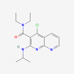 molecular formula C16H21ClN4O B12731541 1,8-Naphthyridine-3-carboxamide, 4-chloro-N,N-diethyl-2-((1-methylethyl)amino)- CAS No. 126567-80-4