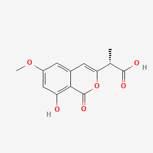 molecular formula C13H12O6 B12731559 1H-2-Benzopyran-3-acetic acid, 8-hydroxy-6-methoxy-alpha-methyl-1-oxo-, (alphaS)- CAS No. 329040-84-8