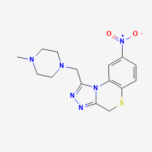 molecular formula C15H18N6O2S B12731778 4H-s-Triazolo(3,4-c)(1,4)benzothiazine, 1-((4-methyl-1-piperazinyl)methyl)-8-nitro- CAS No. 110216-02-9