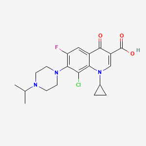 molecular formula C20H23ClFN3O3 B12731799 3-Quinolinecarboxylic acid, 8-chloro-1-cyclopropyl-6-fluoro-1,4-dihydro-7-(4-(1-methylethyl)-1-piperazinyl)-4-oxo- CAS No. 183135-63-9