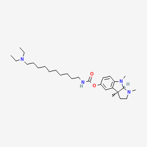 molecular formula C28H48N4O2 B12732205 Carbamic acid, (10-(diethylamino)decyl)-, 1,2,3,3a,8,8a-hexahydro-1,3a,8-trimethylpyrrolo(2,3-b)indol-5-yl ester, (3aS-cis)- CAS No. 154619-76-8