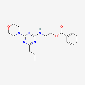 molecular formula C19H25N5O3 B12732570 Ethanol, 2-((4-(4-morpholinyl)-6-propyl-1,3,5-triazin-2-yl)amino)-, benzoate (ester) CAS No. 127375-10-4