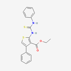 molecular formula C20H18N2O2S2 B12732727 Thiophene-3-carboxylic acid, 4-phenyl-2-(((phenylamino)thioxomethyl)amino)-, ethyl ester CAS No. 132605-18-6