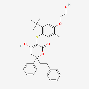 5-{[2-Tert-butyl-4-(2-hydroxyethoxy)-5-methylphenyl]sulfanyl}-6-hydroxy-2-phenyl-2-(2-phenylethyl)-2,3-dihydro-4h-pyran-4-one