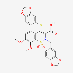 2H-1,2-Benzothiazine-3-carboxylic acid, 2-(1,3-benzodioxol-5-ylmethyl)-4-(1,3-benzodioxol-5-ylthio)-7,8-dimethoxy-, 1,1-dioxide