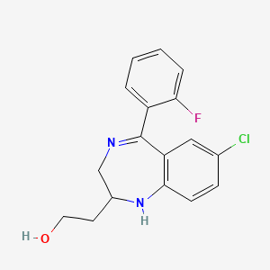 molecular formula C17H16ClFN2O B12732940 1H-1,4-Benzodiazepine-2-ethanol, 2,3-dihydro-7-chloro-5-(2-fluorophenyl)- CAS No. 112634-55-6