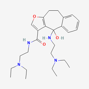 molecular formula C26H40N4O3 B12732944 4H-Benzo(4,5)cyclohepta(1,2-b)furan-3-carboxamide, N-(2-(diethylamino)ethyl)-4-((2-(diethylamino)ethyl)amino)-9,10-dihydro-4-hydroxy- CAS No. 83494-70-6