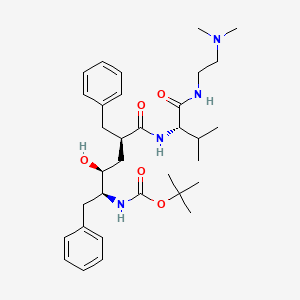 molecular formula C33H50N4O5 B12732967 2,5,8,14-Tetraazapentadecan-15-oic acid, 12-hydroxy-2-methyl-7-(1-methylethyl)-6,9-dioxo-10,13-bis(phenylmethyl)-, 1,1-dimethylethyl ester, (7S-(7R*,10S*,12R*,13R*))- CAS No. 181038-25-5