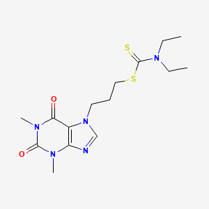 molecular formula C15H23N5O2S2 B12732984 Carbamodithioic acid, diethyl-, 3-(1,2,3,6-tetrahydro-1,3-dimethyl-2,6-dioxo-7H-purin-7-yl)propyl ester CAS No. 180301-44-4