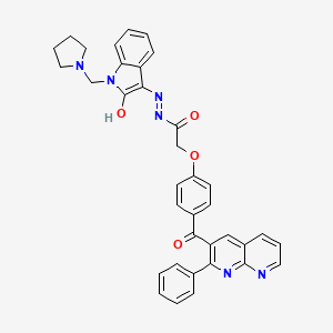 Acetic acid, (4-((2-phenyl-1,8-naphthyridin-3-yl)carbonyl)phenoxy)-, (1,2-dihydro-2-oxo-1-(1-pyrrolidinylmethyl)-3H-indol-3-ylidene)hydrazide