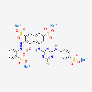 Tetrasodium 5-((4-chloro-6-((4-sulphonatophenyl)amino)-1,3,5-triazin-2-yl)amino)-4-hydroxy-3-((2-sulphonatophenyl)azo)naphthalene-2,7-disulphonate