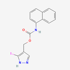 molecular formula C15H12IN3O2 B12733636 Carbamic acid, 1-naphthalenyl-, (3-iodo-1H-pyrazol-4-yl) methyl ester CAS No. 115547-78-9