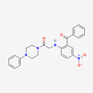 molecular formula C25H24N4O4 B12733770 Piperazine, 1-(((2-benzoyl-4-nitrophenyl)amino)acetyl)-4-phenyl- CAS No. 103022-90-8