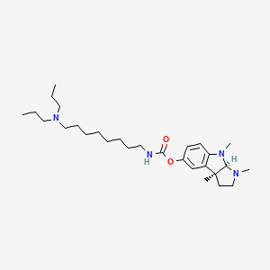 molecular formula C28H48N4O2 B12733988 Carbamic acid, (8-(dipropylamino)octyl)-, 1,2,3,3a,8,8a-hexahydro-1,3a,8-trimethylpyrrolo(2,3-b)indol-5-yl ester, (3aS-cis)- CAS No. 154619-86-0