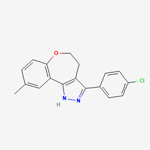 molecular formula C18H15ClN2O B12734033 2H-(1)Benzoxepino(5,4-c)pyrazole, 4,5-dihydro-3-(4-chlorophenyl)-9-methyl- CAS No. 124392-74-1