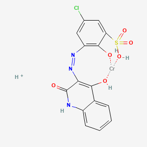 molecular formula C15H11ClCrN3O6S+ B12734122 Hydrogen (5-chloro-2-hydroxy-3-((1,2,3,4-tetrahydro-2,4-dioxoquinolin-3-yl)azo)benzene-1-sulphonato(3-))chromate(1-) CAS No. 85896-49-7