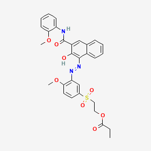 molecular formula C30H29N3O8S B12734174 3-Hydroxy-4-((2-methoxy-5-((2-(1-oxopropoxy)ethyl)sulphonyl)phenyl)azo)-N-(2-methoxyphenyl)naphthalene-2-carboxamide CAS No. 85750-19-2