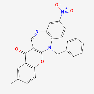 (1)Benzopyrano(2,3-b)(1,5)benzodiazepin-13(6H)-one, 2-methyl-9-nitro-6-(phenylmethyl)-